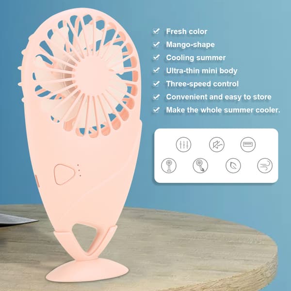 USB Mini Ventilator Ultratynd Genopladelig Bærbar Ventilator Mangoform til Hjem / Udendørs (Pink)