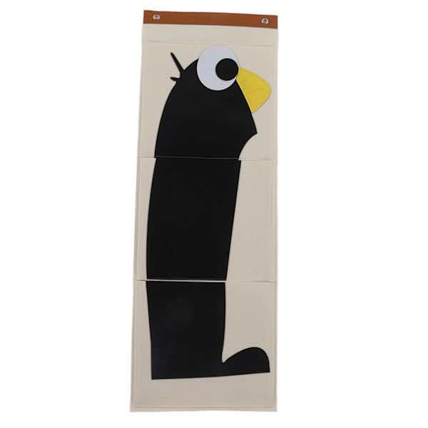 Veggmontert oppbevaringspose 3 lag skap vugge tegneserie filt dyr type over dør hengende oppbevaringspose pingvin 100,7x35cm