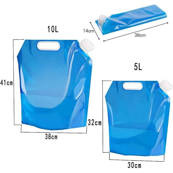 3 st Hopfällbara Vattenpåsar, 1*5L + 2*10L Portabla Vattenpåsar i Fickformat, Återanvändbar Dricksvattenbehållare, för Sport Camping Vandring Picknick BBQ