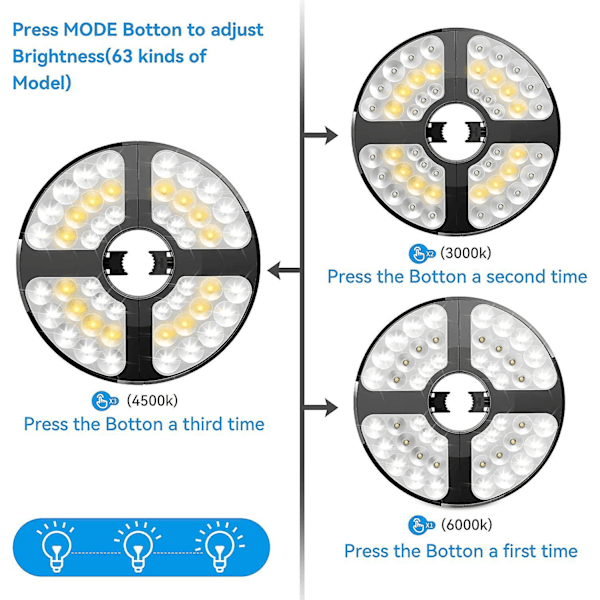 48 LED Genopladelig Parasollampe - Ledningsfri Pællampe til Parasol, Campingtelte og Udendørsbrug - 2 Lysstyrkeindstillinger