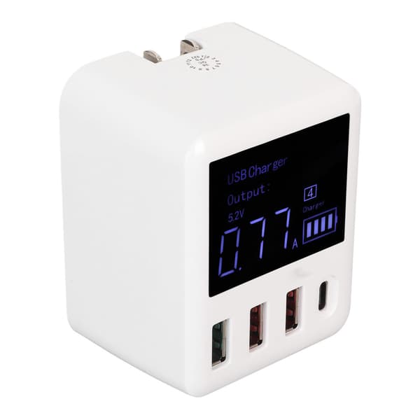 USB-vegglader 4-porter QC3.0 PD20W LCD-skjerm Hurtiglading USB C Reiselader 100‑240V AU-plugg