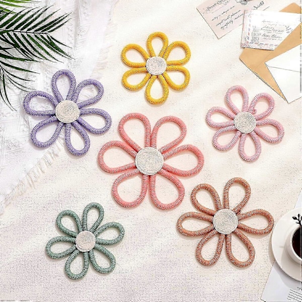 6 st Boho Barnrumsinredning, Tusensköna Blomma Vävd Makramé Väggbonad, 3 Storlekar Bohemisk Väggdekor Tusensköna Barnrumsinredning för Barn Barnrum Sovsal Väggkonst