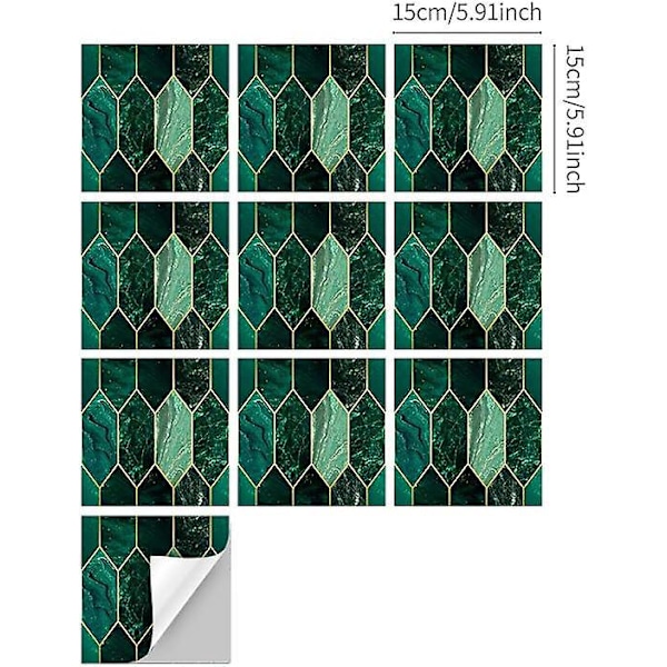 Smaragdinvihreä holografinen smaragdinvihreä 15x15cm vedenkestävä seinätarra keittiöön ja kylpyhuoneeseen, 10 kpl
