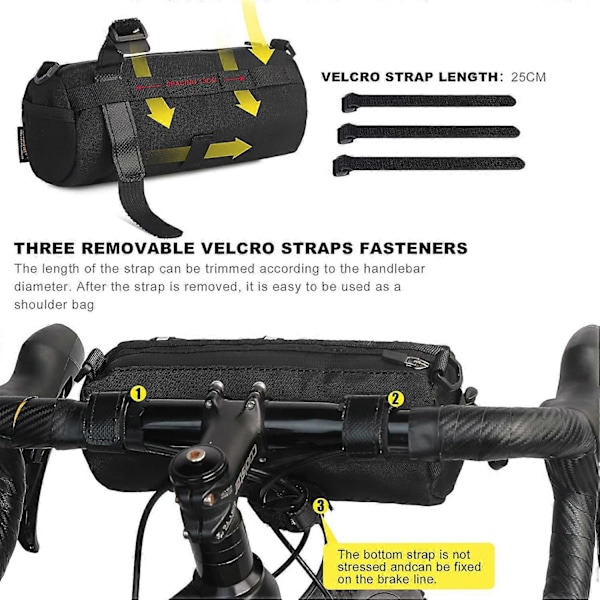 Cykelstyr Taske - Crossbody Opbevaringstaske med Skulderrem til Racercykel, MTB, Rejsecykel (Sort-2)