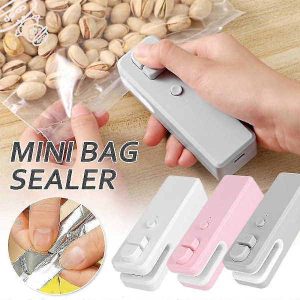 Mini Håndholdt Poseforsegler for Chips, 2 i 1 Mini Poseforsegler med Kutter og Magnet, liten Vakuumforsegler for Plastposer, Snackposer - JRSZ Rosa