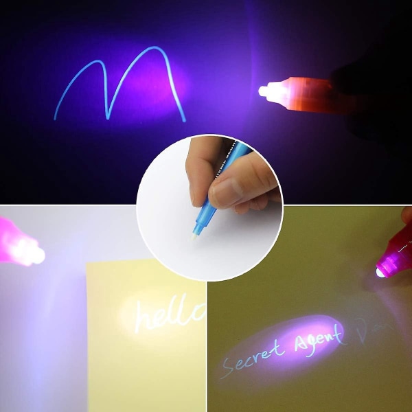 Invisible Ink Spy UV Pen Sæt med 14 stykker til børn med UV LED-lampe - Perfekt til fødselsdage, fester, aktiviteter, festivaler og gaver