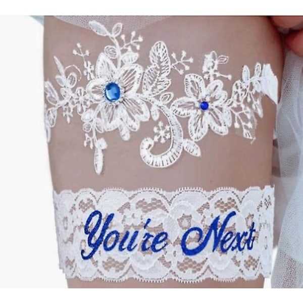 Spetsbröllopsbälte med strass och strumpeband för bruden One Size Fits All 40 cm omkrets