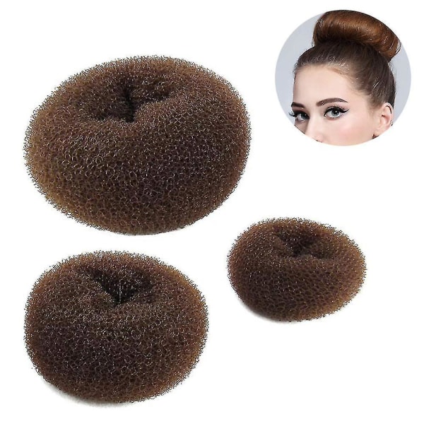 Kolmen pakkauksen naisten ruskeat hiukset Chignon Bun donitsinmuovaajat