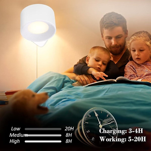 LED Vægskinne USB Opladning Berøringsstyring 3 Farvetemperaturer og 3 Lysstyrkeniveauer 360° Drejelig Natlampe til Soveværelse Stue Soveværelse Ha