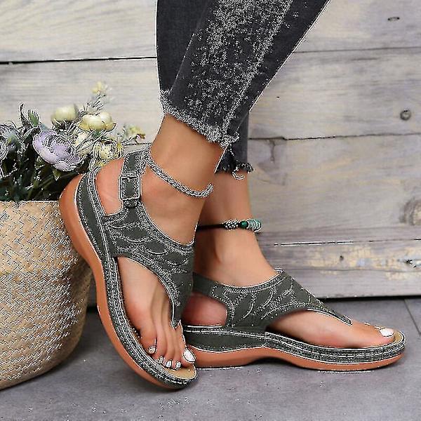Ortopediska Sandaler för Kvinnor, Casual Platta Sandaler Grön UK6.5 (EU40)