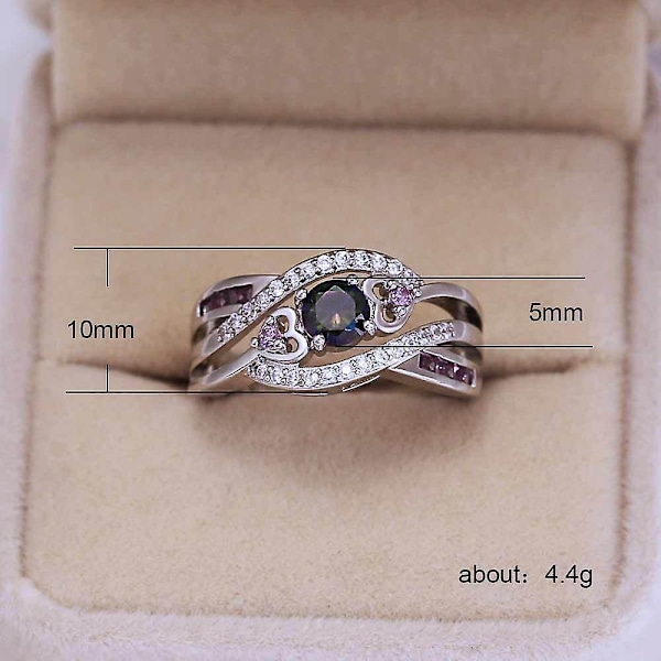 Mode Dam Silverpläterad Ring Rundslipad Cubic Zircon Bröllopssmycke, Storlek 6