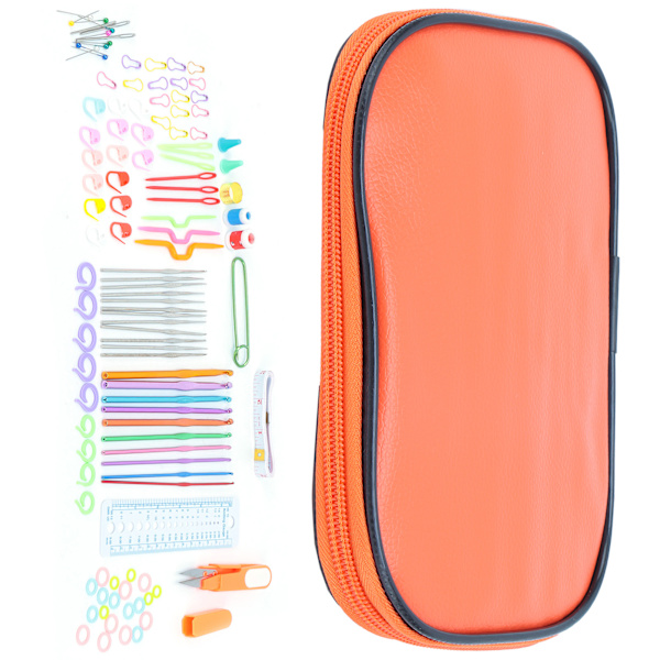 100 st virknålsset DIY 22 virknålsset med små tillbehör för stickentusiaster nybörjare orange