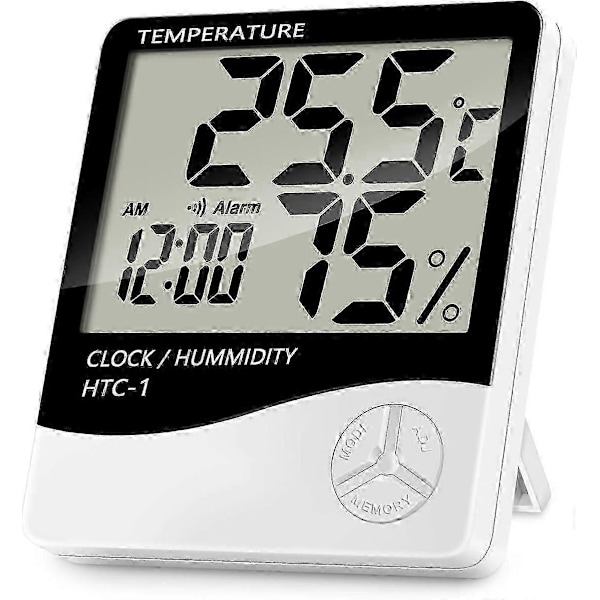 Digital Termometer Hygrometer för Inomhusbruk, Noggrann Rumstemperaturmätare Fuktighetsmätare med Väckarklocka - Lättläst, Max/Min-Register, LCD-Display