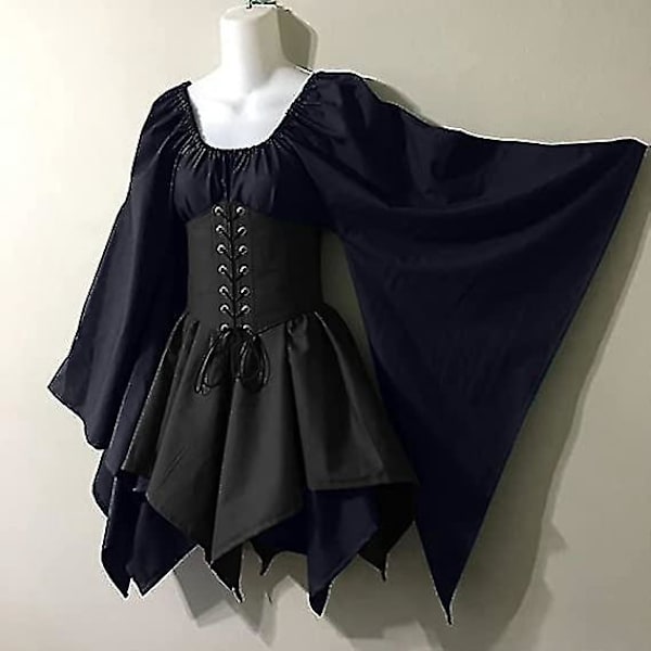 Keskiaikainen Pirattikorsettimekko Liehuvilla Hihoilla - Perinteinen Irlantilainen Tyyli - Musta (4XL)