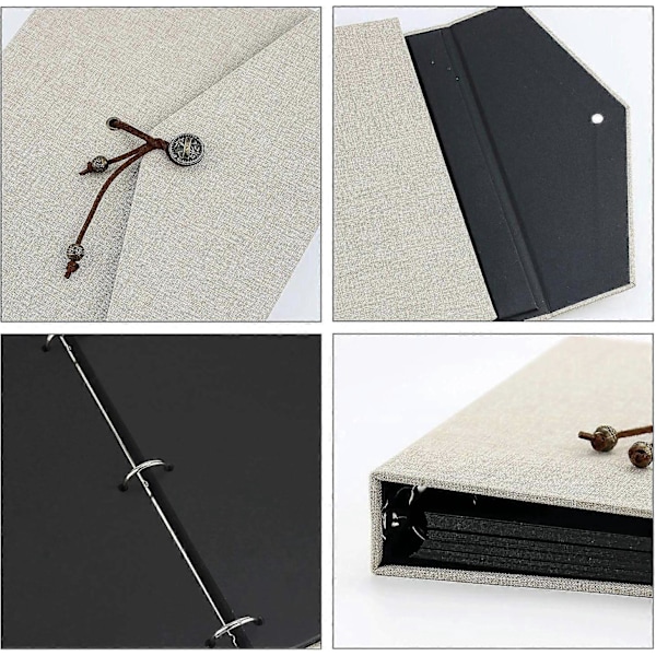 Fotoalbum til selv at designe, sorte sider, fotoalbum, scrapbog, stor til at klistre ind, linned