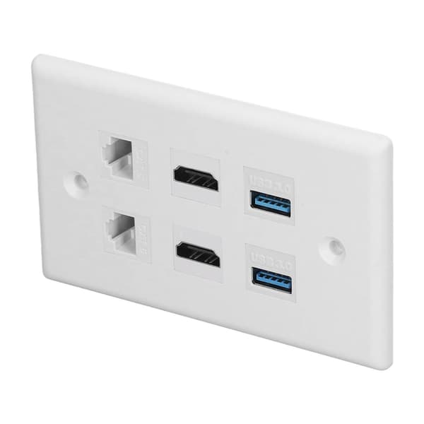 6-ports vægplade 2xHD Multimedia Interface 2xCat6 2xUSB3.0 RJ45 Ethernet vægplade til HDTV-projektorcomputer