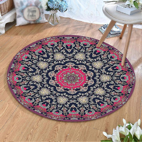 80x80cm Rund Mandala Område Teppe Gulvteppe Pute Soverom Stue Dekor YH04