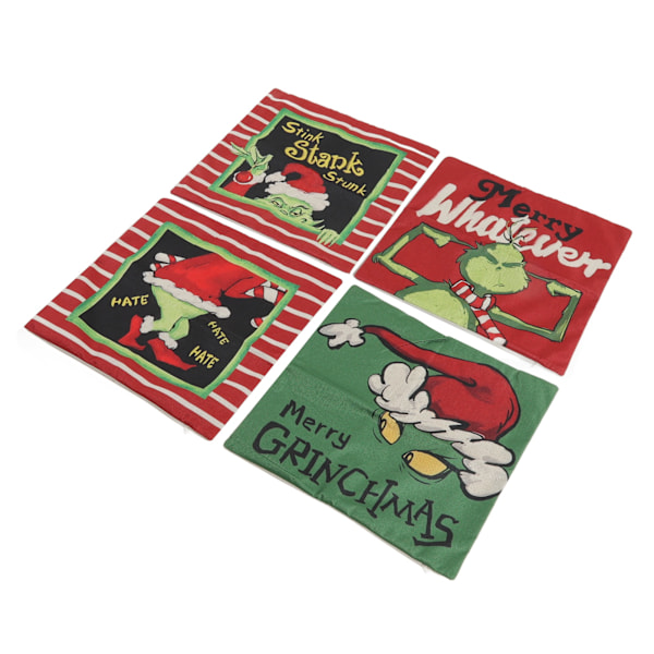 Julgransöverdrag i grönt tecknat linnematerial med dragkedja, juldekorationer för inomhus- och utomhusbruk, 4-pack A01 04