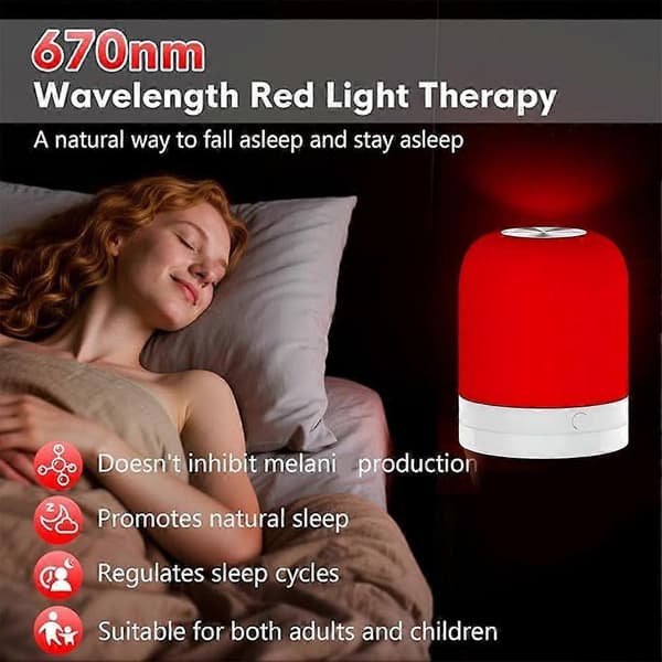 Red Night Light Red Light Therapy Sleep, 670nm Red Light Night Lamp for Sleep, Zero Blue Light, Touch & Remote Control, For Supporting Deep Relaxation