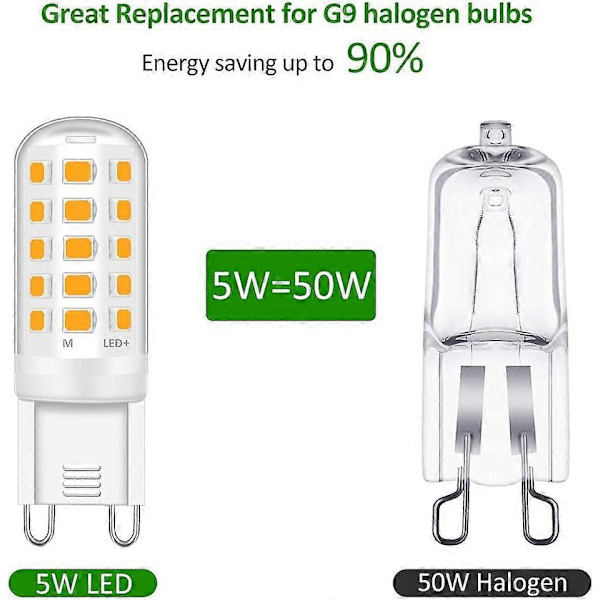 G9 LED-lampa, 5W Varmvitt Ljus, 220-240V Flimmerfri Ej dimbar Energibesparande, 6-pack (15.5*51mm)