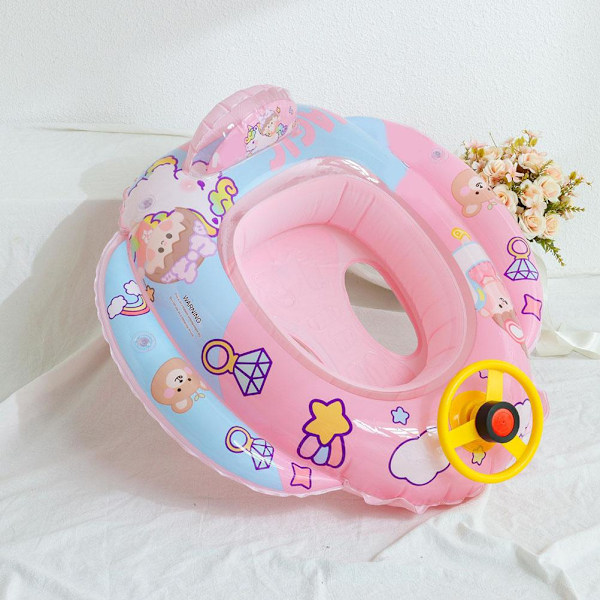 Baby Pool Float med säkerhetssäte ratt tecknad uppblåsbar simring pool simträning hjälpmedel för 1-6 år gamla barn