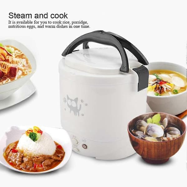 Miniris koger Bil Bærbar Rejseris koger Non-Stick Multifunktionsris koger Elektrisk koger White