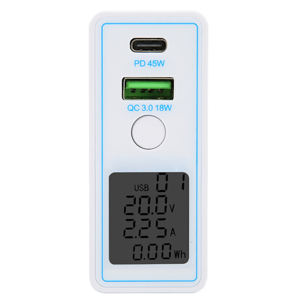 USB C vegglader PD QC 3.0 2-porters hurtigladerblokk AC100-240V med knappbryterdisplay bærbar lader US-plugg med AU-adapter