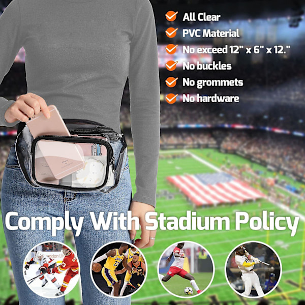 Klar Fanny Pack, Vandtæt Transparent Taljepose til Kvinder Mænd, Rejse, Sort
