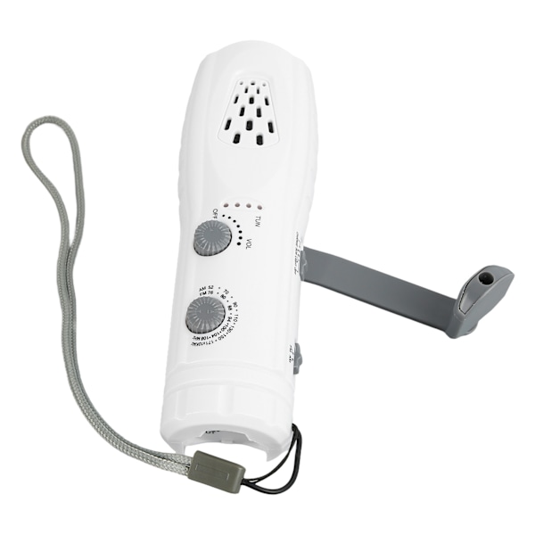 Handvev ficklampa radio bärbar multifunktionell support AM FM SOS larm ficklampa radio för hem utomhus vit