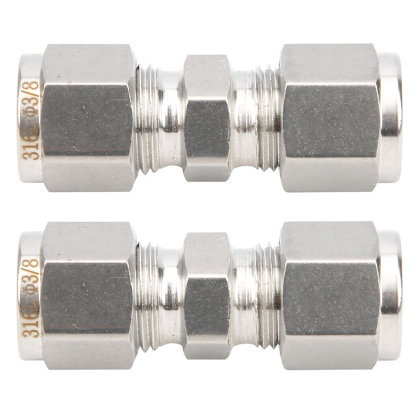 2 stk. 316 rustfrit stål kompressionsfitting lige dobbeltferrule røradapter til rør (Ф3/8)