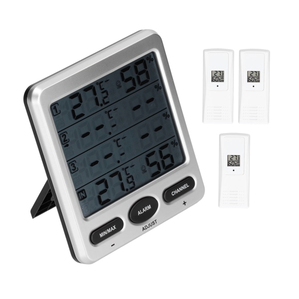 Fugtighed Temperatur Måler LCD Digital Termometer Hygrometer med 3 Fjernfølere TSWS10