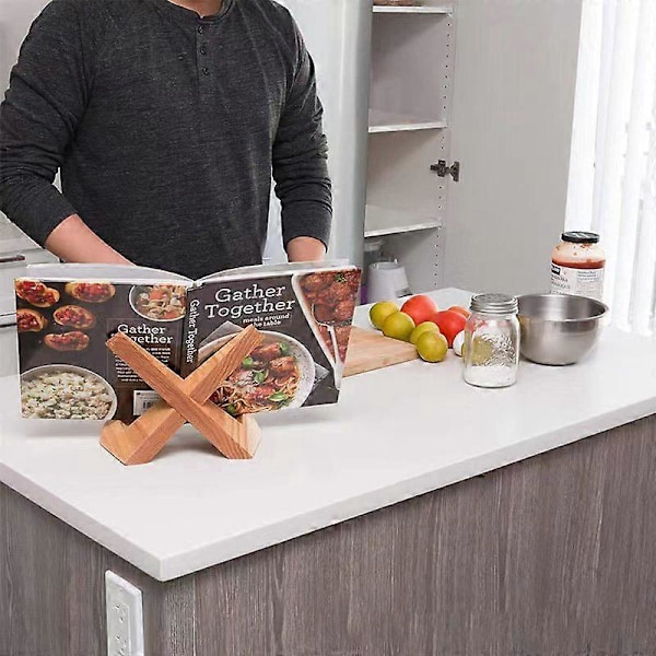 Keittokirjateline keittiöön, puinen keittokirjateline esillepanoon, maalaistalon keittokirjateline lukemiseen