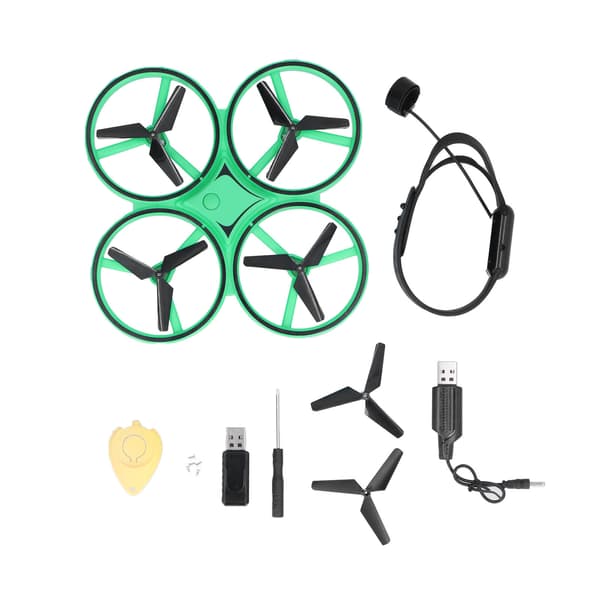 RC Mini Drönare Gravitationssensor LED-ljus Quadcopter Barnleksak med dubbel fjärrkontroll klocka Grön