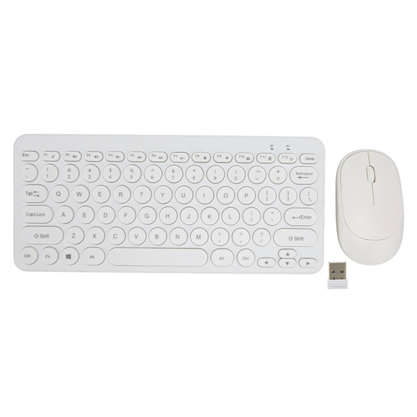 2,4G trådlöst tangentbord Mus Combo 78-tangenter Retro Runda Keycap Mute-knappar Ergonomi Mus och tangentbord för företag Office Vit