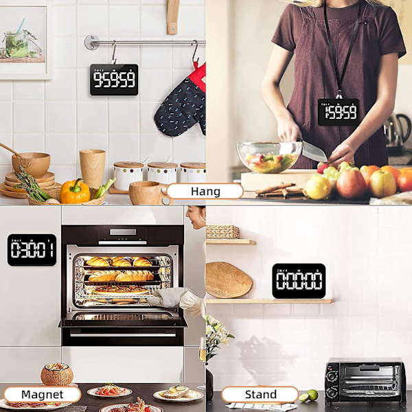 Digitalt Køkkenur til Køkken, Magnetisk Ur med Nedtælling/Optælling, Børneur med 5 Tommer LED-Display, 3 Lysstyrker 4 Justerbare Lydstyrker til Klasseværelse