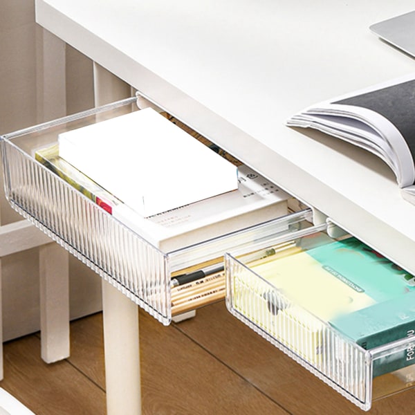 Underdesk lådbox plast transparent platsbesparande utdragbar under bord förvaringslåda för kontor klassrum transparent M
