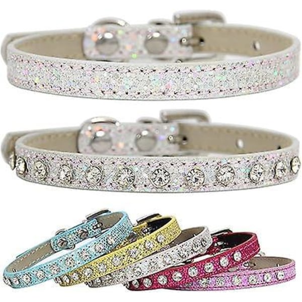 Katthalsband, 2 stycken glittertyg katthalsband med diamanter, justerbart valphalsband, glitterhalsband för hundar och katter