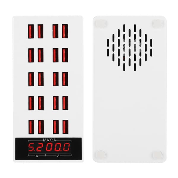 20 Port Oplader USB Ladestation Intelligent Fordeling 100W til Tablet / Mobiltelefon (AC100-240V)(Hvid【EU】 )