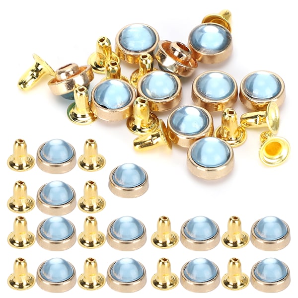 100 Set Färg Kristall Nitar Zink Legering Bagage Kläder Skor Dekoration DIY Verktyg 8mm Baby Blå