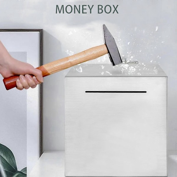 Säker spargris tillverkad av rostfritt stål, säkerhetsbox för pengar för barn, kan bara spara pengarna