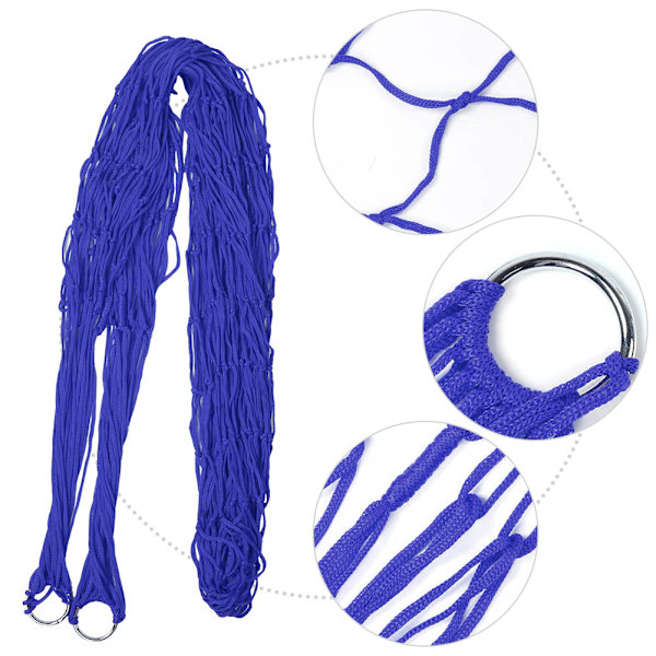 Bekväm dubbel gunga hängande säng nylon mesh hängmatta för utomhuscamping (blå)