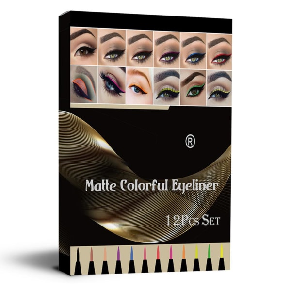 12 färger matt flytande eyeliners Set Färgade eyelinerpennor Långvariga vattentäta fläcksäkra flytande eyelinerpennor