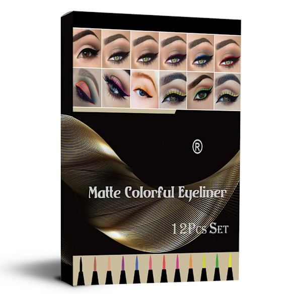 12 väriä Matte Nestemäiset Eyeliner Set Värilliset Eyeliner Pens Pitkäkestoiset Vedenpitävät Tahrankestävät Nestemäiset Eyeliner Kynät