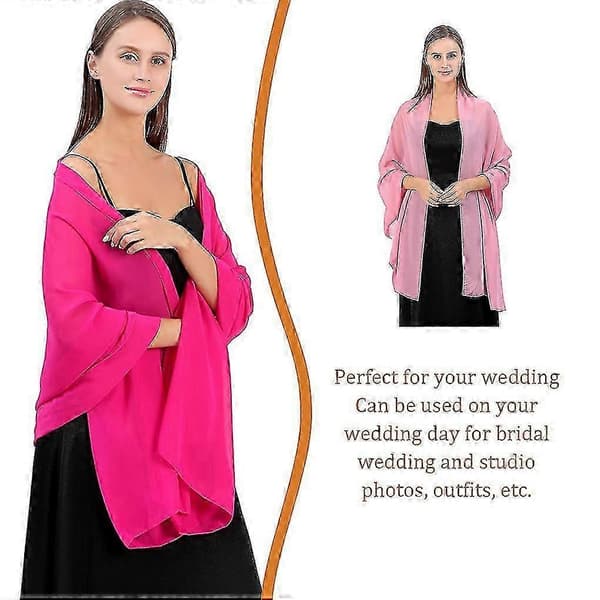 Chiffon Sjal Wrap til Bryllup & Fest Brudetilbehør Let Dekorativt Tørklæde Kappe Pink