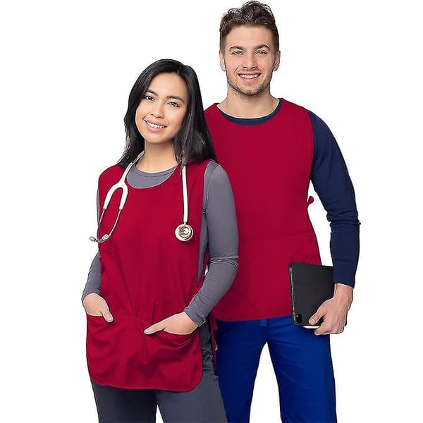 Apron Work Apron Apron 2 Front Pockets Dirt-Repellent Sleeveless Cleaning Chef Men Women Red