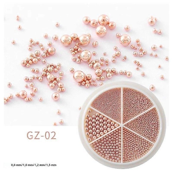 Kaviaarineulat kynsitaiteeseen, koko 0,8-1,5 mm, ruusukulta hopea 3D-design korut manikyyriin DIY-koristeluun GZ-02 Ruusukulta