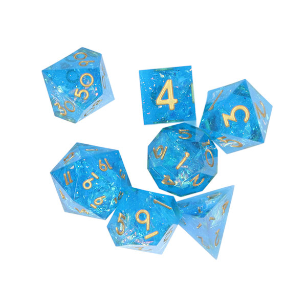 7-delt sett med polyhedral harpiks terninger RPG-spill terninger med skarpe kanter for brettspill matematikkundervisning