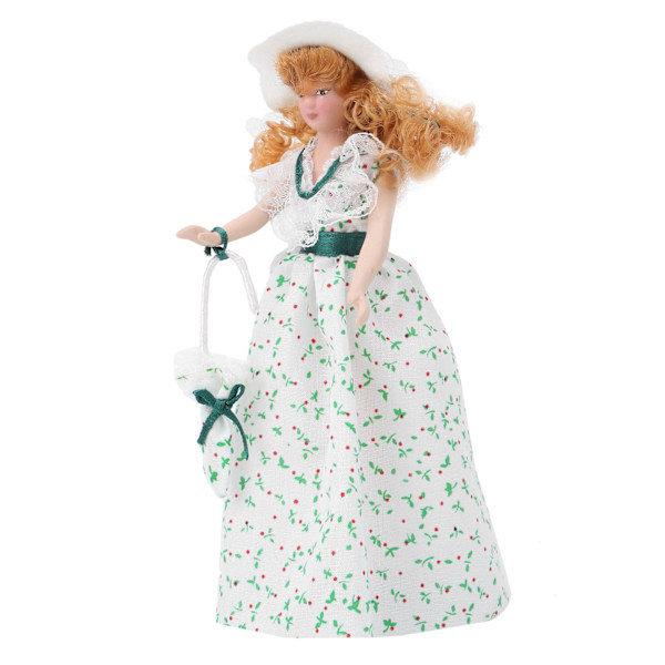 1:12 Miniatyyri posliininen nukke vihreä mekko naiset nainen nukke elegantti nukkekoti lisävaruste