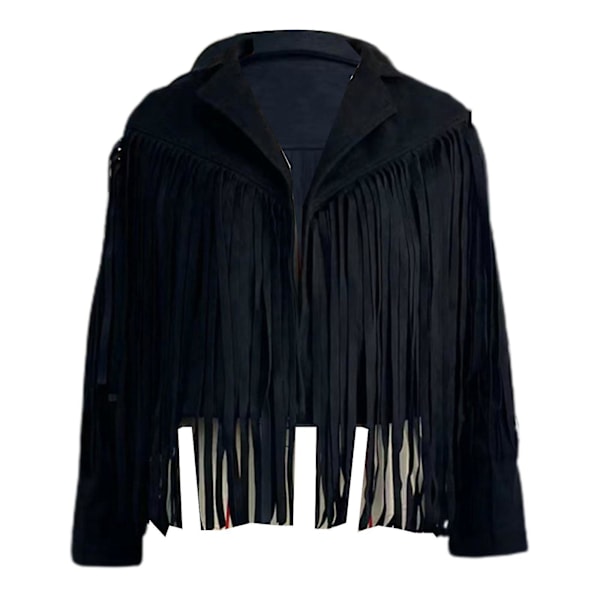 Fashionable Black Faux Suede Tassel Jacket XL for Women