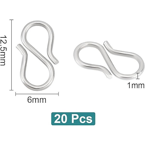 20 stk. S-krok Koblinger Rustfrie Stål Kroker S-Wire Kroker for Armbånd Halskjede Smykkefremstilling 12.5x6x1mm